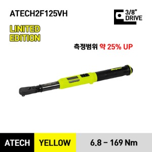 ATECH2F125VH 3/8&quot; Drive TechAngle® Flex-Head Torque Wrench, High Visibility (5-125 ft-lb) (6.8-169 Nm) 스냅온 한정판 리미티드 에디션 블랙바디 옐로우 컬러 3/8&quot; 드라이브 디지털 토크렌치 토르크렌치