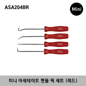 ASA204BR Mini Acetate Handle Pick Set (Red) (4 pcs) 스냅온 미니 아세테이트 핸들 픽 세트 (레드) / 세트구성 : 3ASABR, 3ASHBR, 3ASH45BR, 3ASH90BR