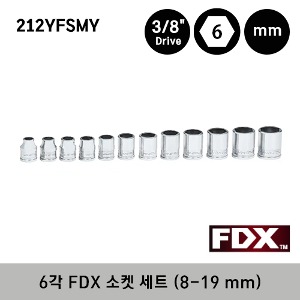 212YFSMY 3/8&quot; Drive 6-Point Metric Flank Drive® Xtra Shallow Socket Set (12 pcs) 스냅온 3/8&quot; 드라이브 6각 FDX 소켓 세트 (12 pcs) (8-19 mm) YFSM81, YFSM91, YFSM101, YFSM111, YFSM121, YFSM131, YFSM141, YFSM151, YFSM161, YFSM171, YFSM181, YFSM191